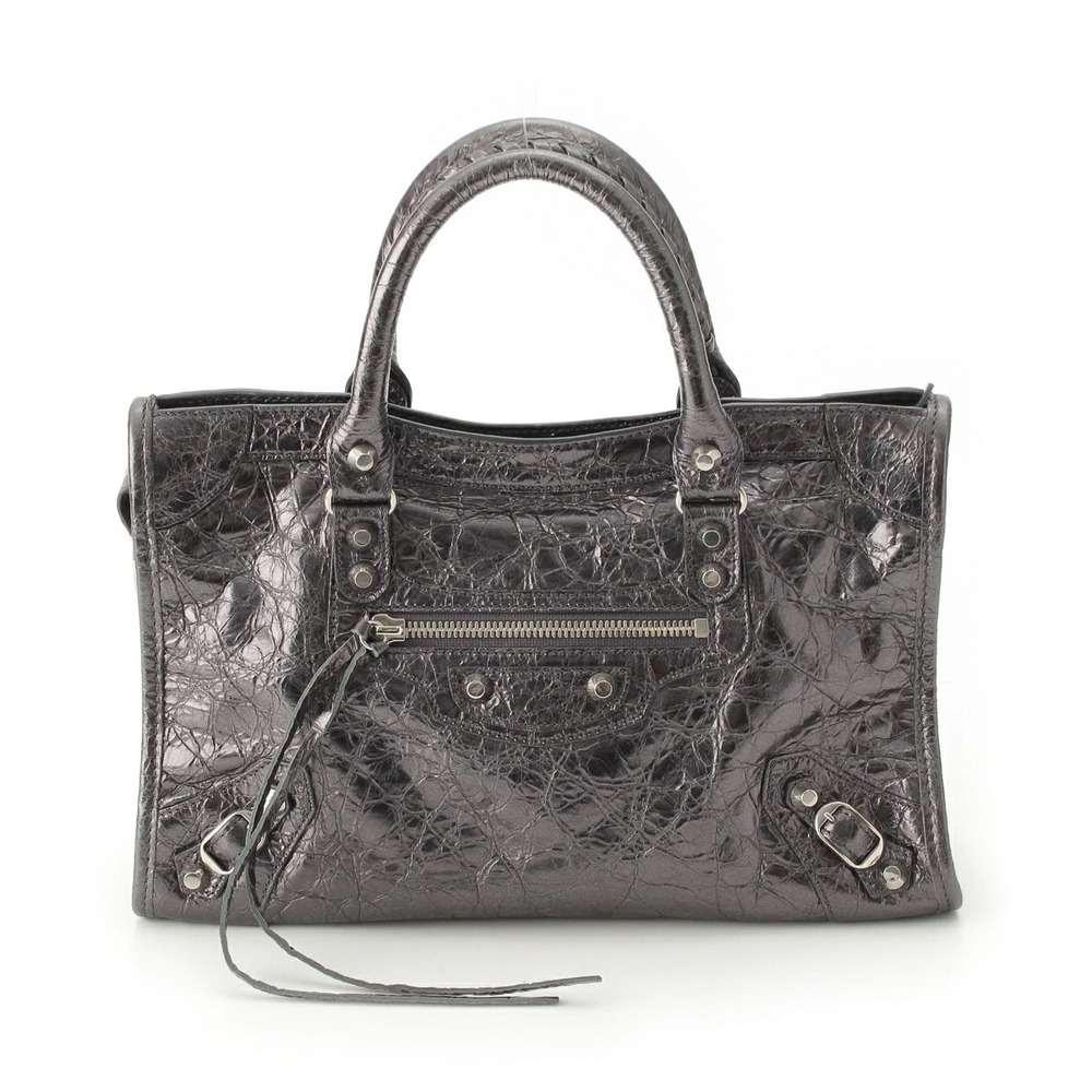 Balenciaga Le City Leather Shoulder Handbag Steel Gray